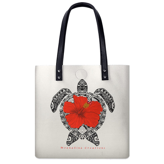Polynesian Custom Designed Sea Turtle (Laumei/Honu) Two-Sided PU Leather Tote I Tatau Collection
