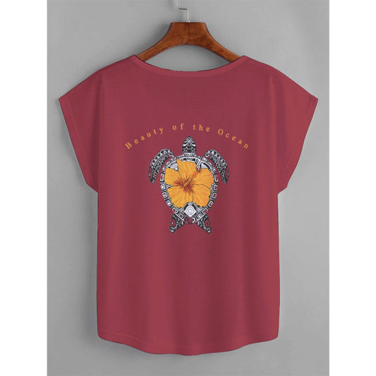Sea Turtle (Laumei | Honu) Women's Curved Hem T-Shirt – Two-sided design Tee (Plus Size)