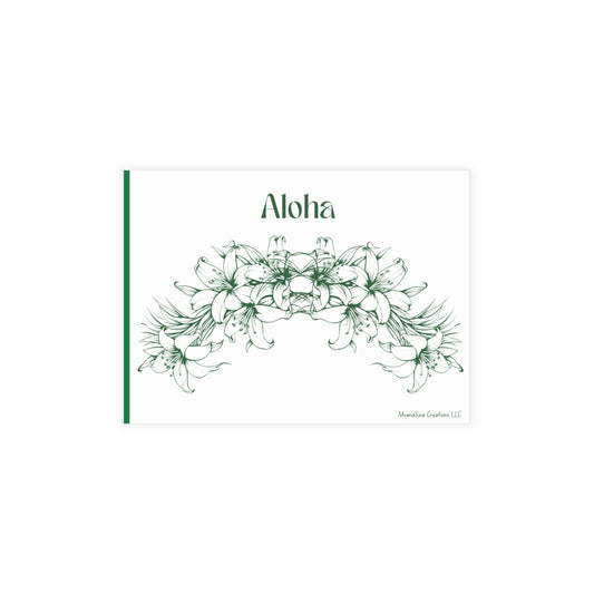Aloha Floral Notecards – Two-sided Premium Hawaiian Greeting Cards - Green and White I set of 10