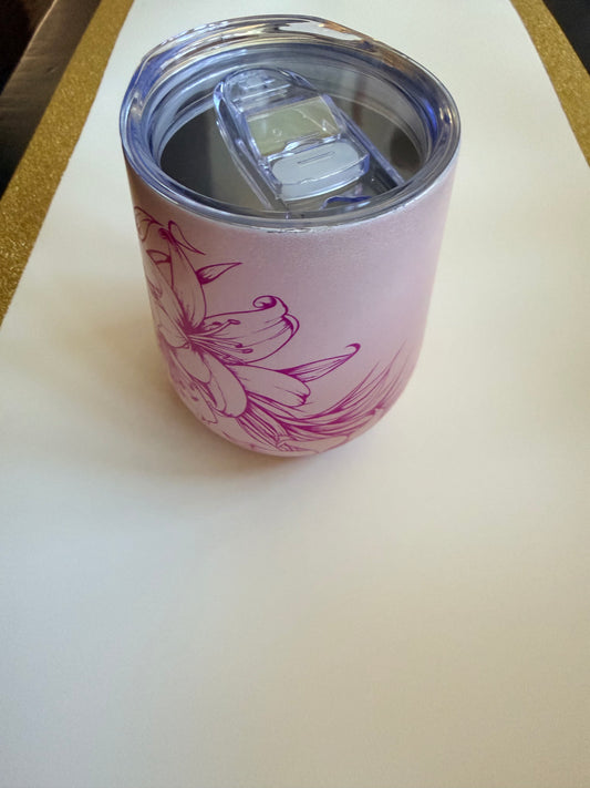 Custom Pink Lily 12oz Insulated Tumbler – Personalized Floral Stemless Wine Cup