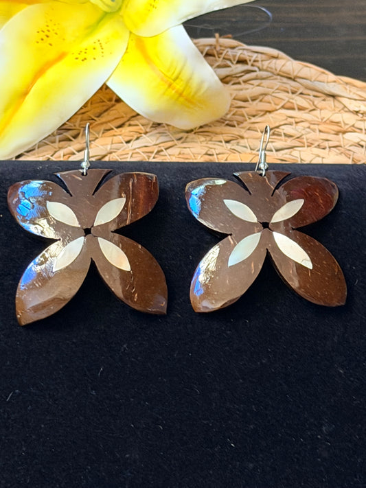 Samoan Coconut Flower Earrings with Mother-of-Pearl Detail