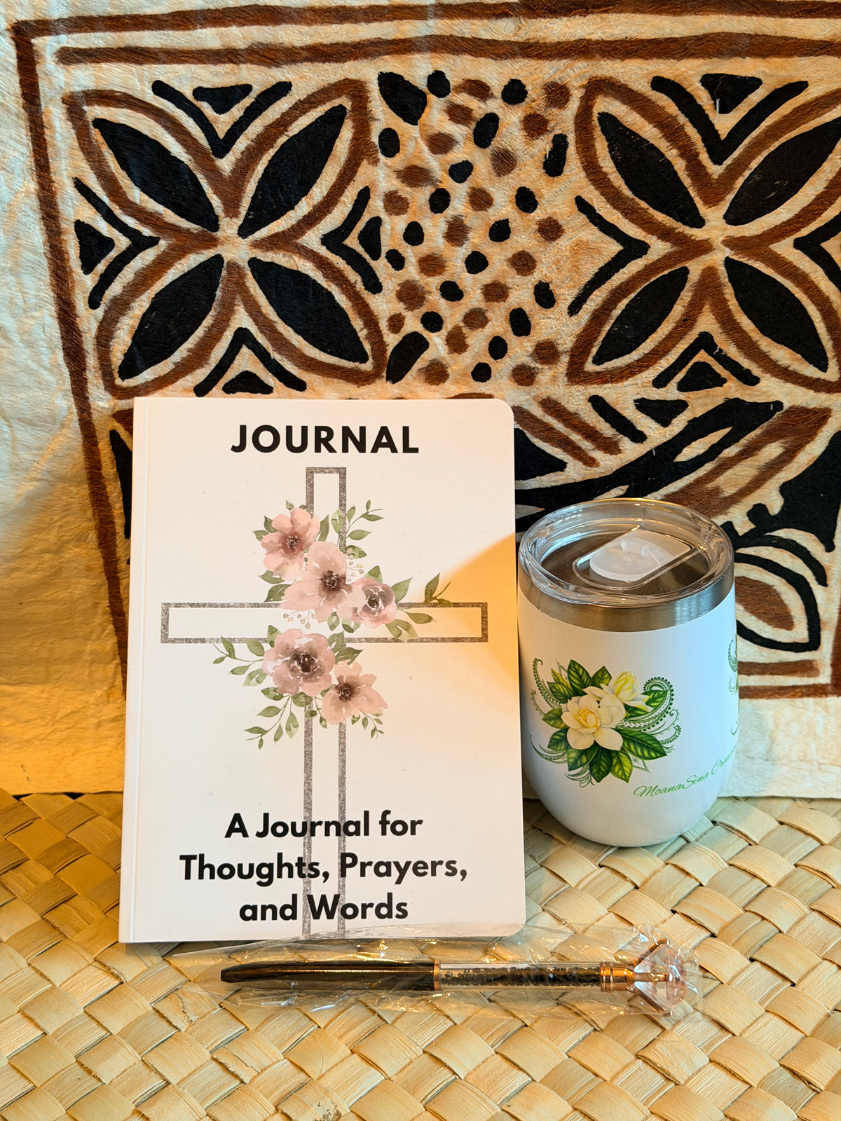 Journal, pen, and Gardenia floral tumbler gift set