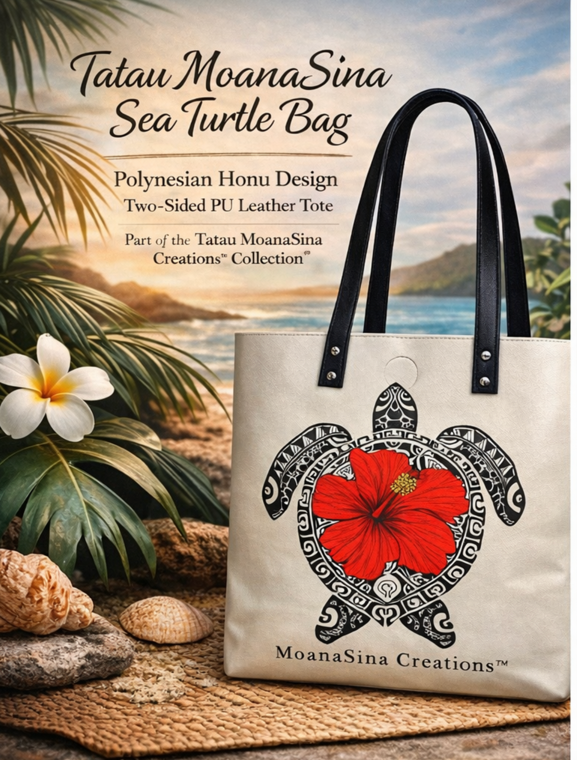Polynesian Custom Designed Sea Turtle (Laumei/Honu) Two-Sided Shoulder Bag I Tatau Collection