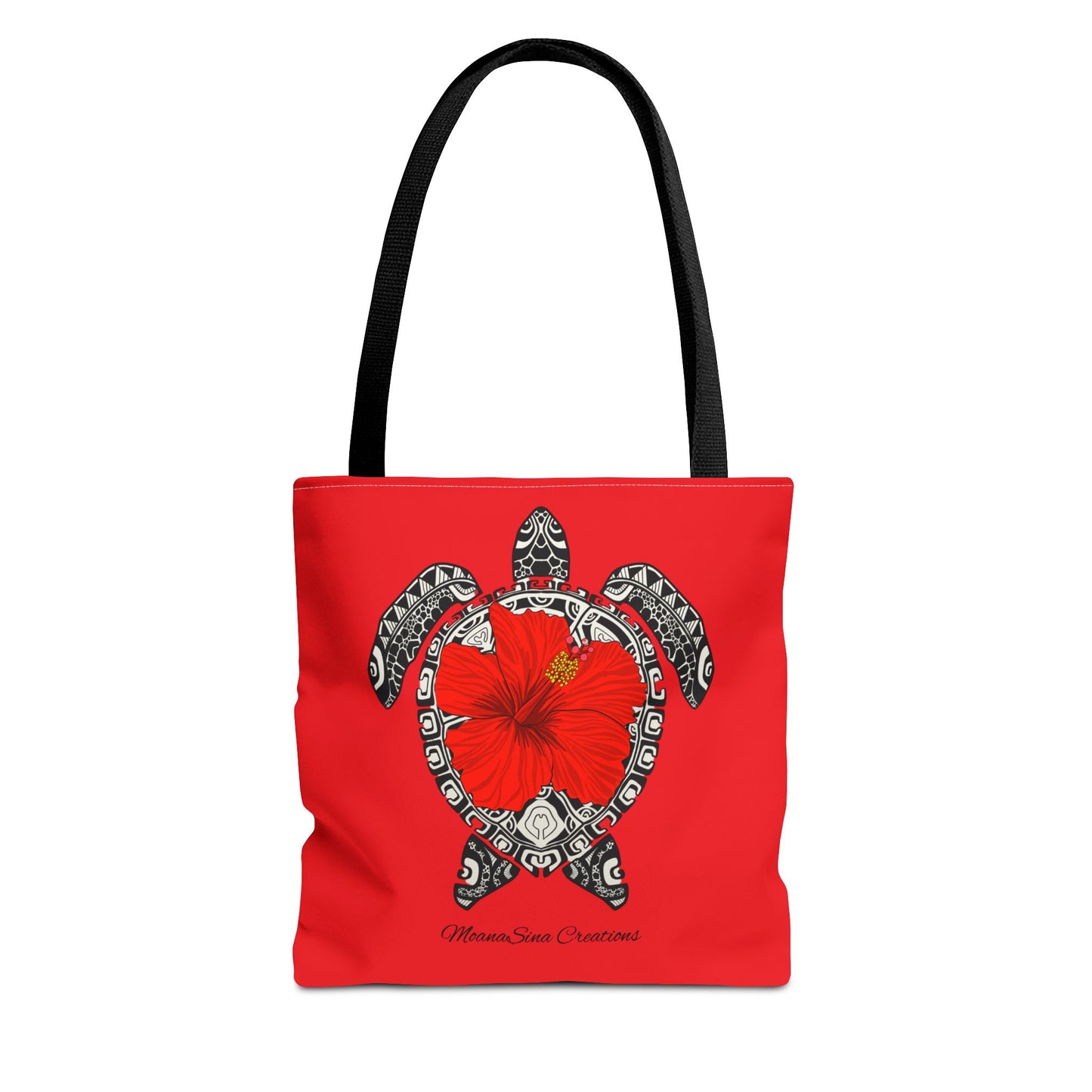 Sea Turtle (Lauemi/Honu) Polynesian Motif Hibiscus Tote Bag - Tatau MoanaSina