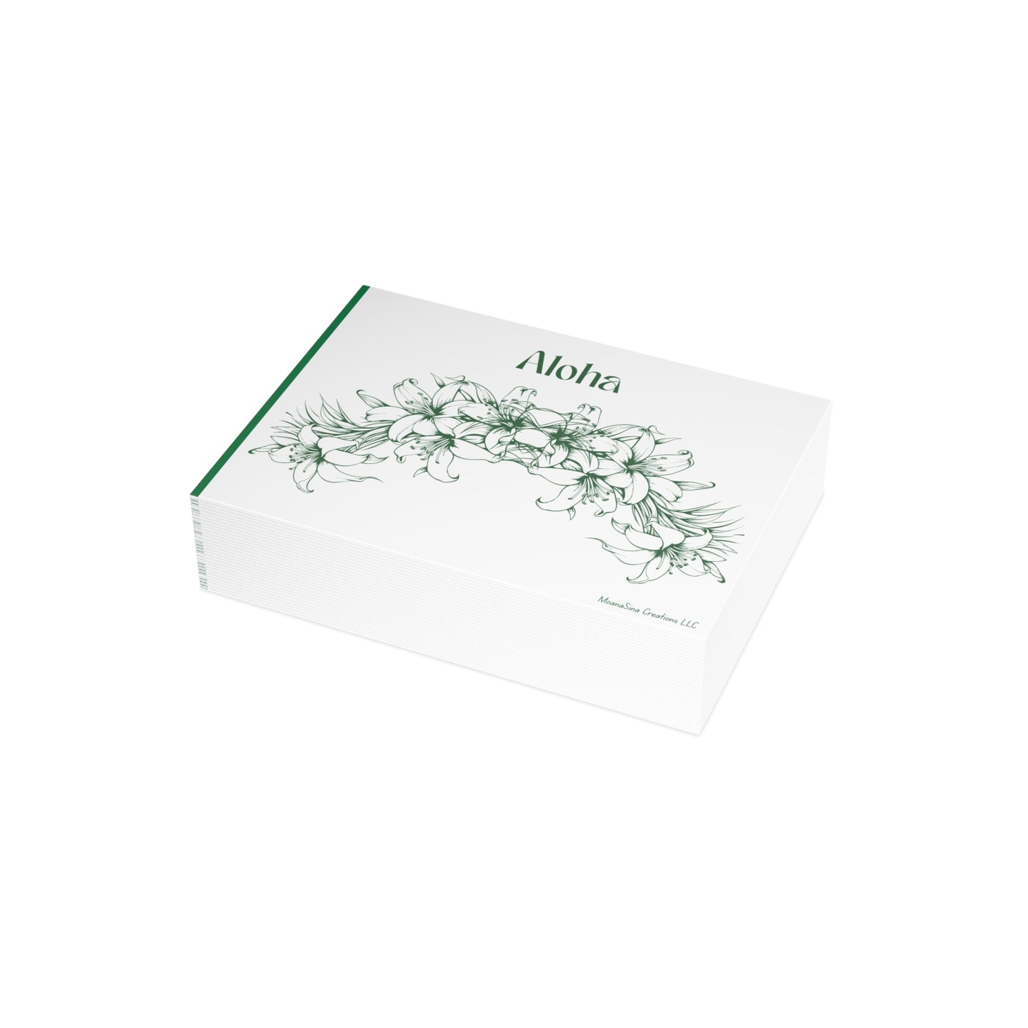 Aloha Floral Notecards – Two-sided Premium Hawaiian Greeting Cards - Green and White I set of 10
