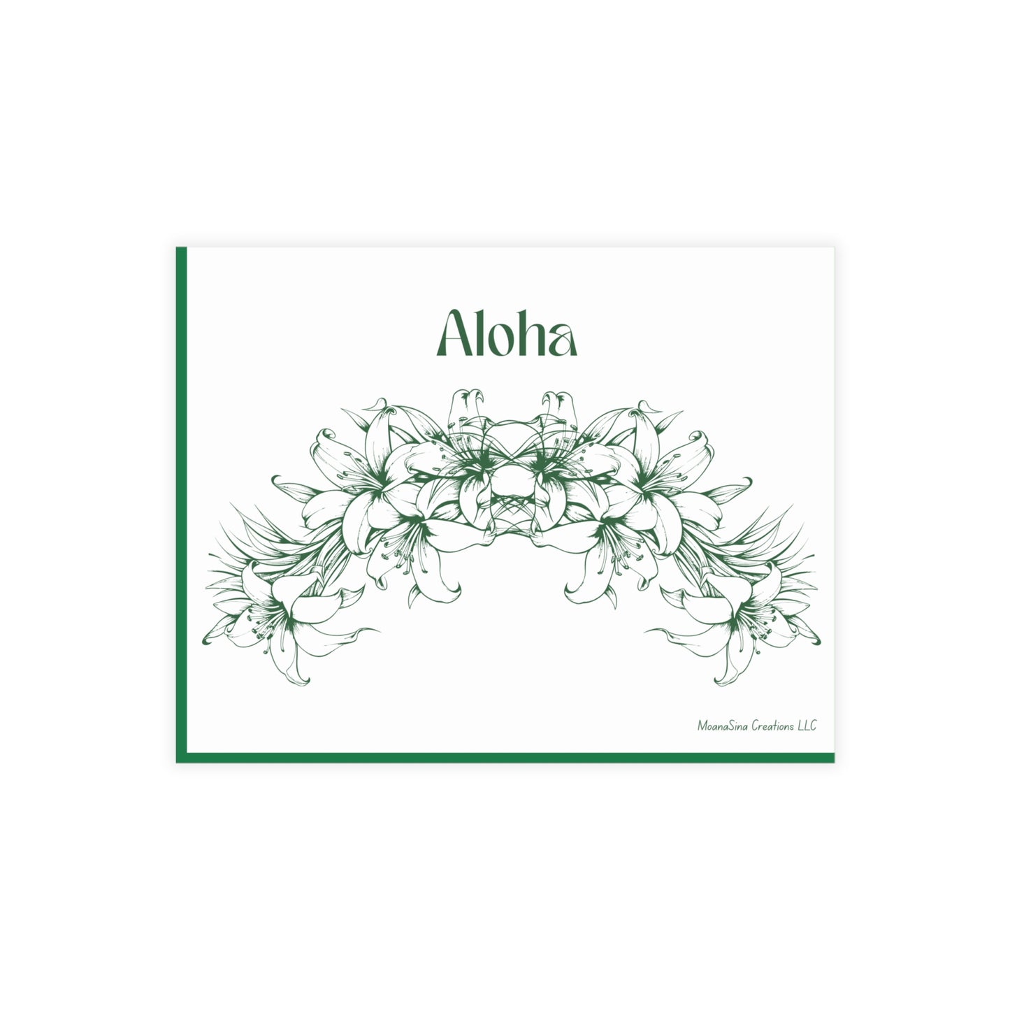 Aloha Floral Notecards – Two-sided Premium Hawaiian Greeting Cards - Green and White I set of 10