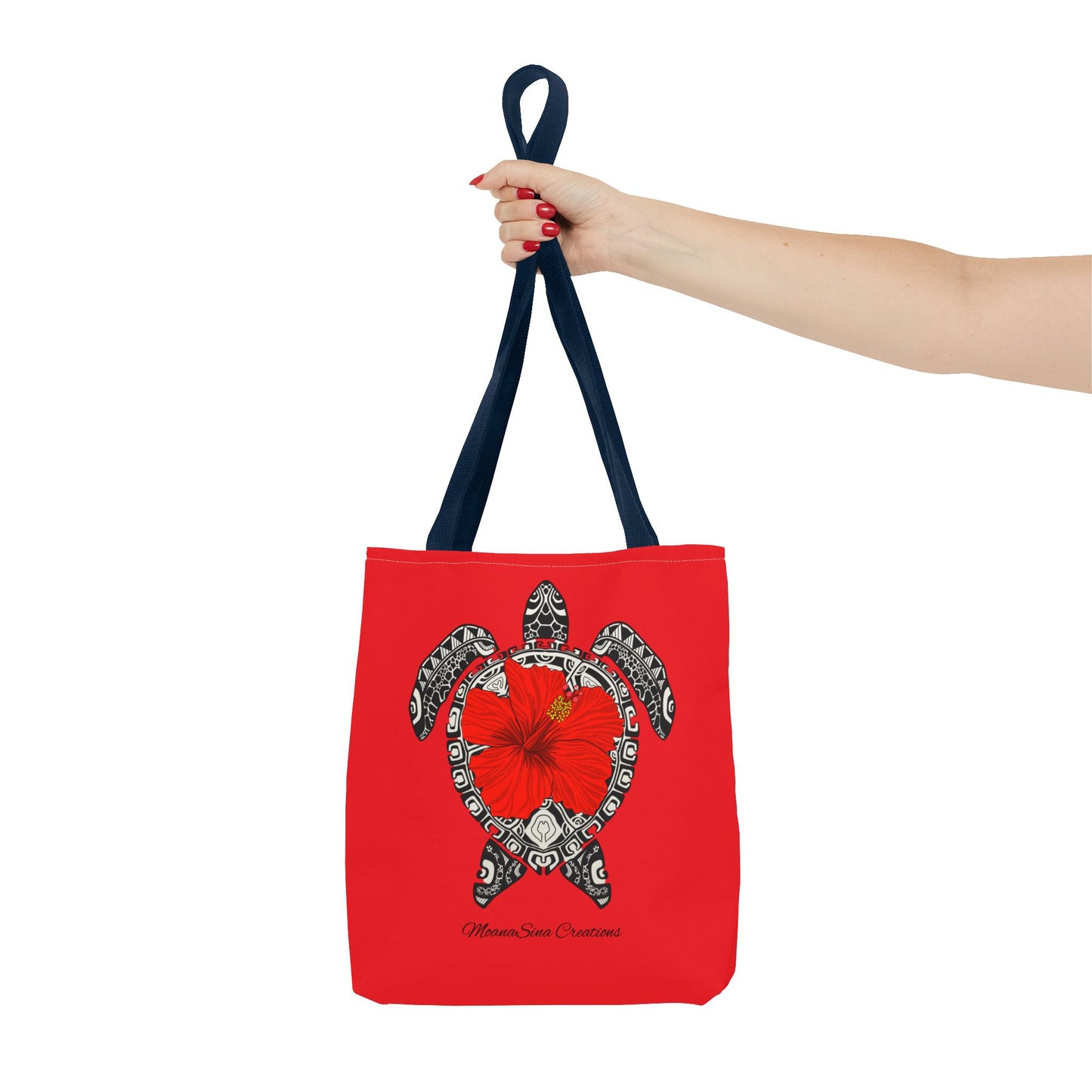 Sea Turtle (Lauemi/Honu) Polynesian Motif Hibiscus Tote Bag - Tatau MoanaSina