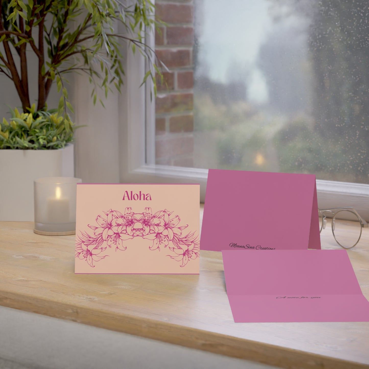 Beauty of Polynesian Tumbler (12-oz) and Set of 10 Plumeria Two-sided design notecards with Envelopes