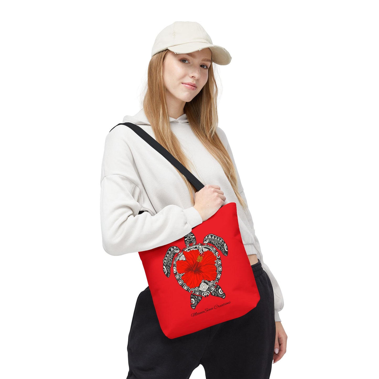 Sea Turtle (Lauemi/Honu) Polynesian Motif Hibiscus Tote Bag - Tatau MoanaSina
