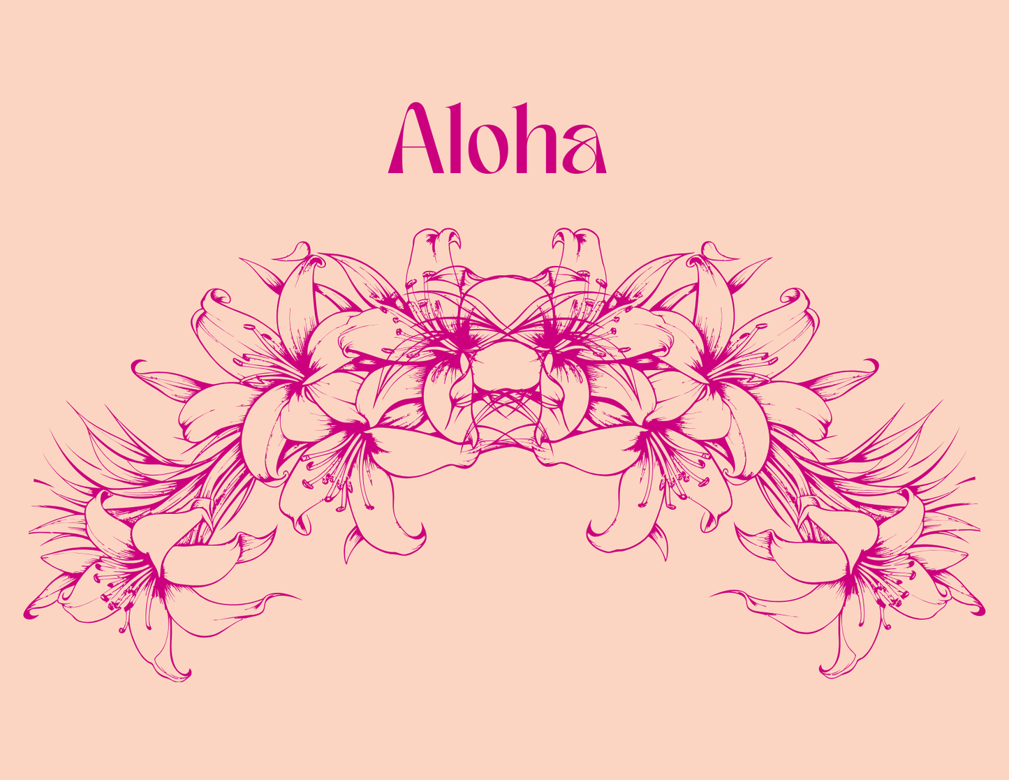 Aloha Folded Greeting Cards – Apricot and Magenta Set of 5 with Envelopes