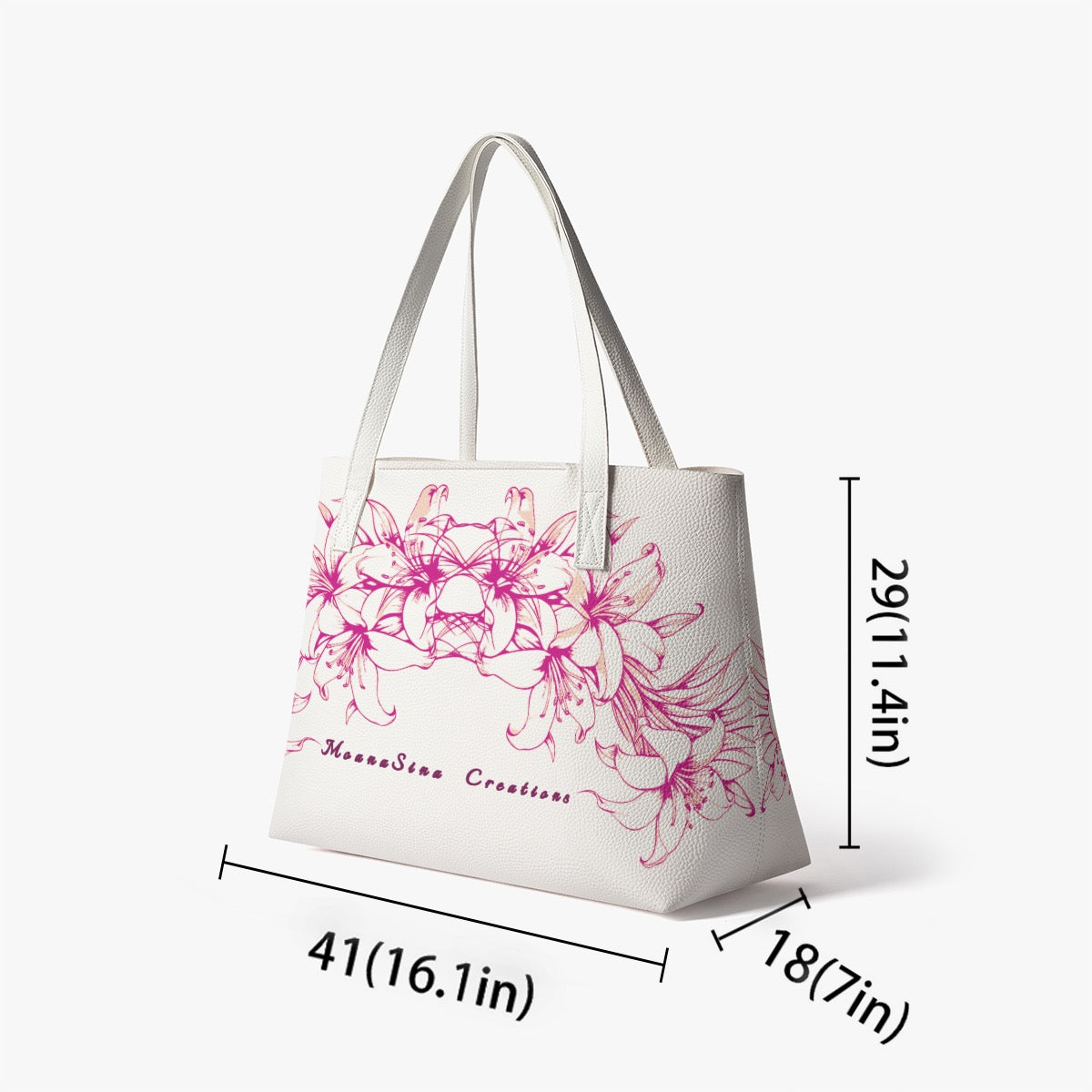 Polynesian Floral Lily Tote Bag – Premium PU Leather Shoulder Bag | Large Capacity Everyday Luxury Tote | MoanaSina Creations