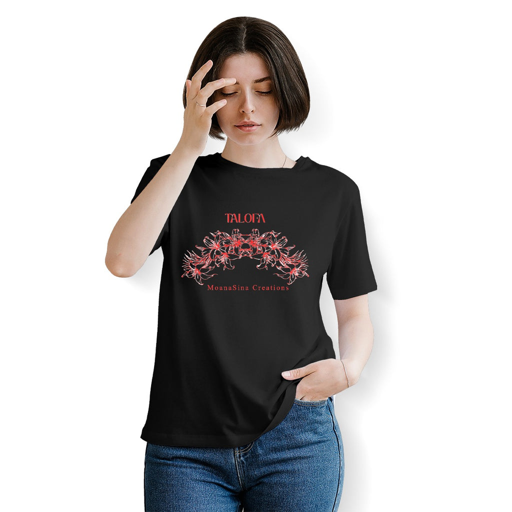 Talofa Lily Flower Design Crew Neck T-Shirt