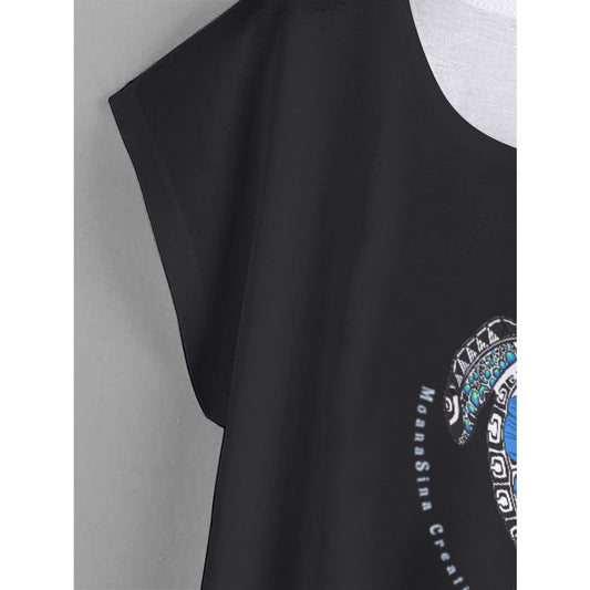 Sea Turtle Curved Women's Tee - Polynesian Inspired Honu Laumei Two-sided design (Black)