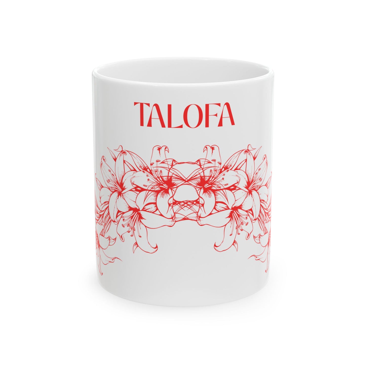 Talofa Floral Ceramic Mug | Polynesian Greeting Coffee Cup | Samoan Inspired Gift | 15oz Island Tea Mug