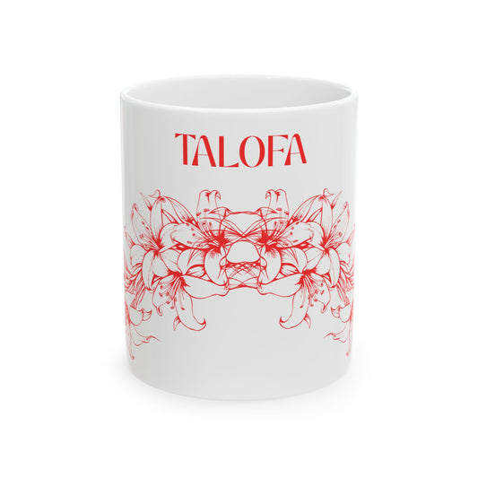 Talofa Floral Ceramic Mug | Polynesian Greeting Coffee Cup | Samoan Inspired Gift | 15oz Island Tea Mug