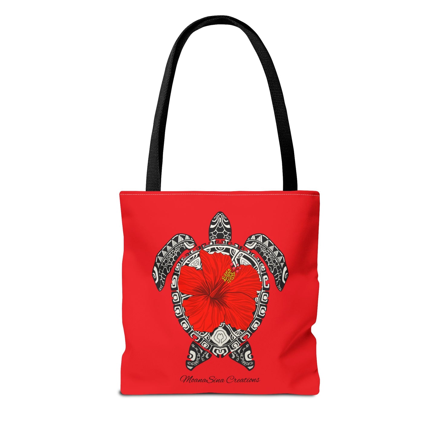 Sea Turtle (Lauemi/Honu) Polynesian Motif Hibiscus Tote Bag - Tatau MoanaSina