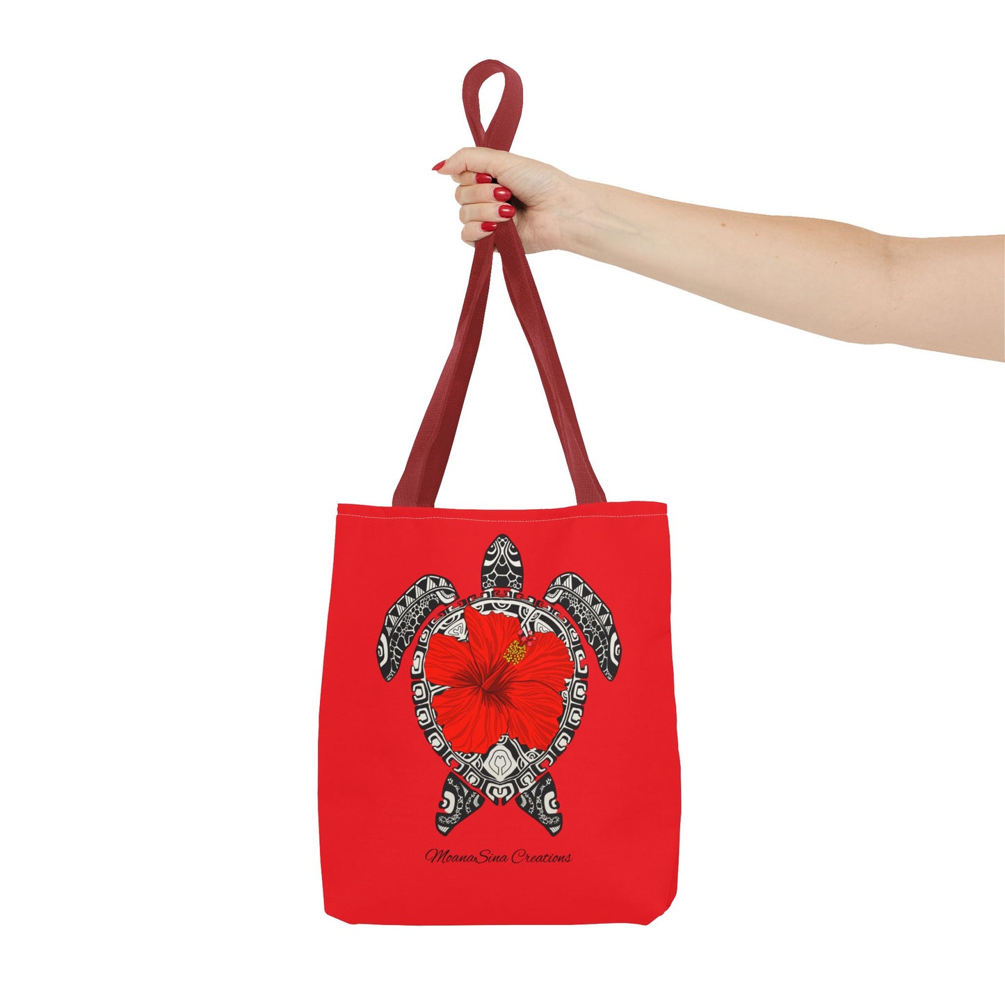 Sea Turtle (Lauemi/Honu) Polynesian Motif Hibiscus Tote Bag - Tatau MoanaSina