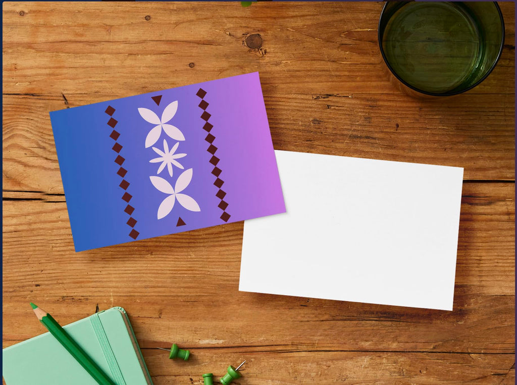 Note cards Samoan designs Purple (Siapo/Tapa) Single-sided set of 5