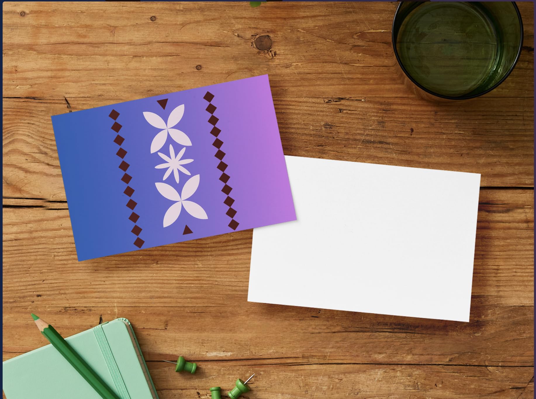 Note cards Samoan designs Purple (Siapo/Tapa) Single-sided set of 5