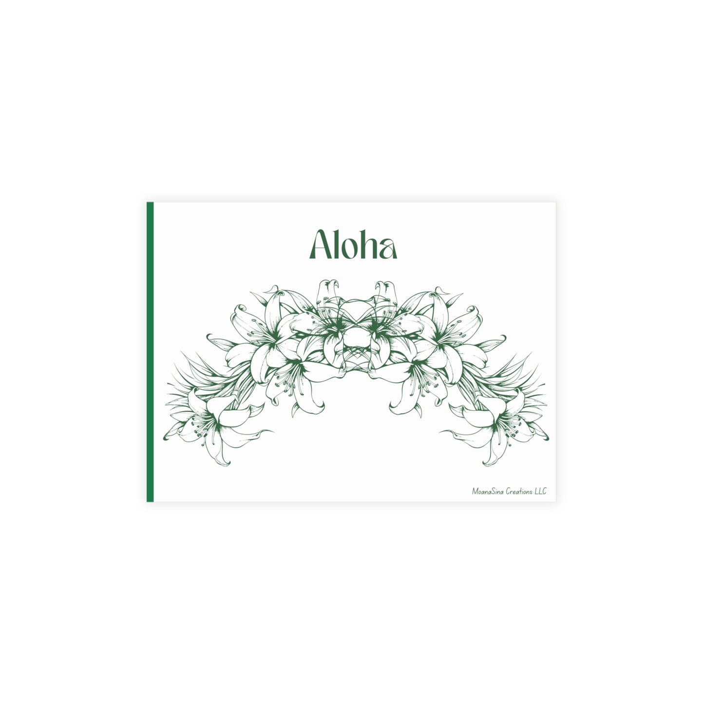 Aloha Floral Notecards – Two-sided Premium Hawaiian Greeting Cards - Green and White I set of 10
