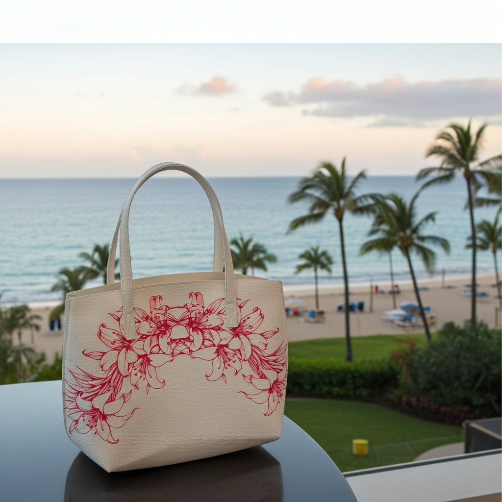 Polynesian Floral Lily Tote Bag – Premium PU Leather Shoulder Bag | Large Capacity Everyday Luxury Tote | MoanaSina Creations
