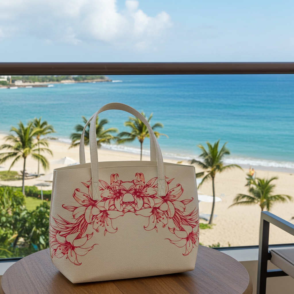 Polynesian Floral Lily Tote Bag – Premium PU Leather Shoulder Bag | Large Capacity Everyday Luxury Tote | MoanaSina Creations