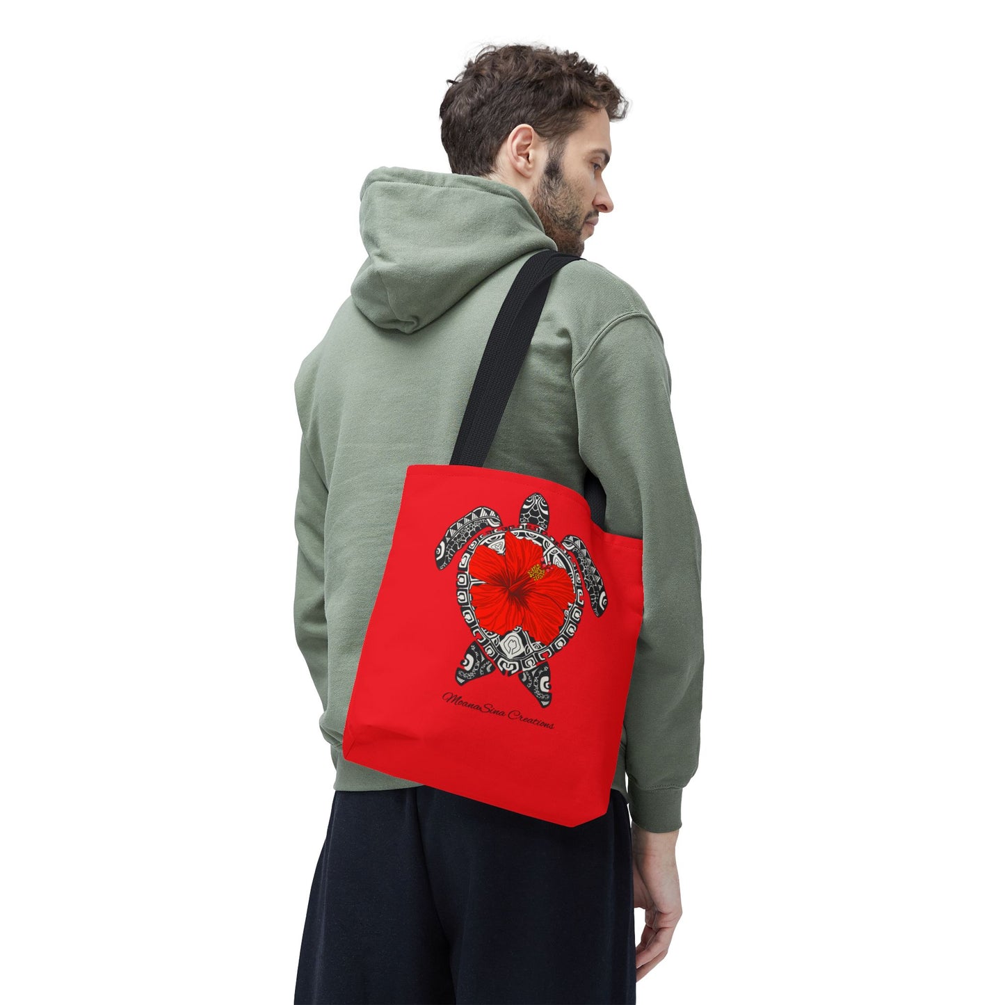 Sea Turtle (Lauemi/Honu) Polynesian Motif Hibiscus Tote Bag - Tatau MoanaSina
