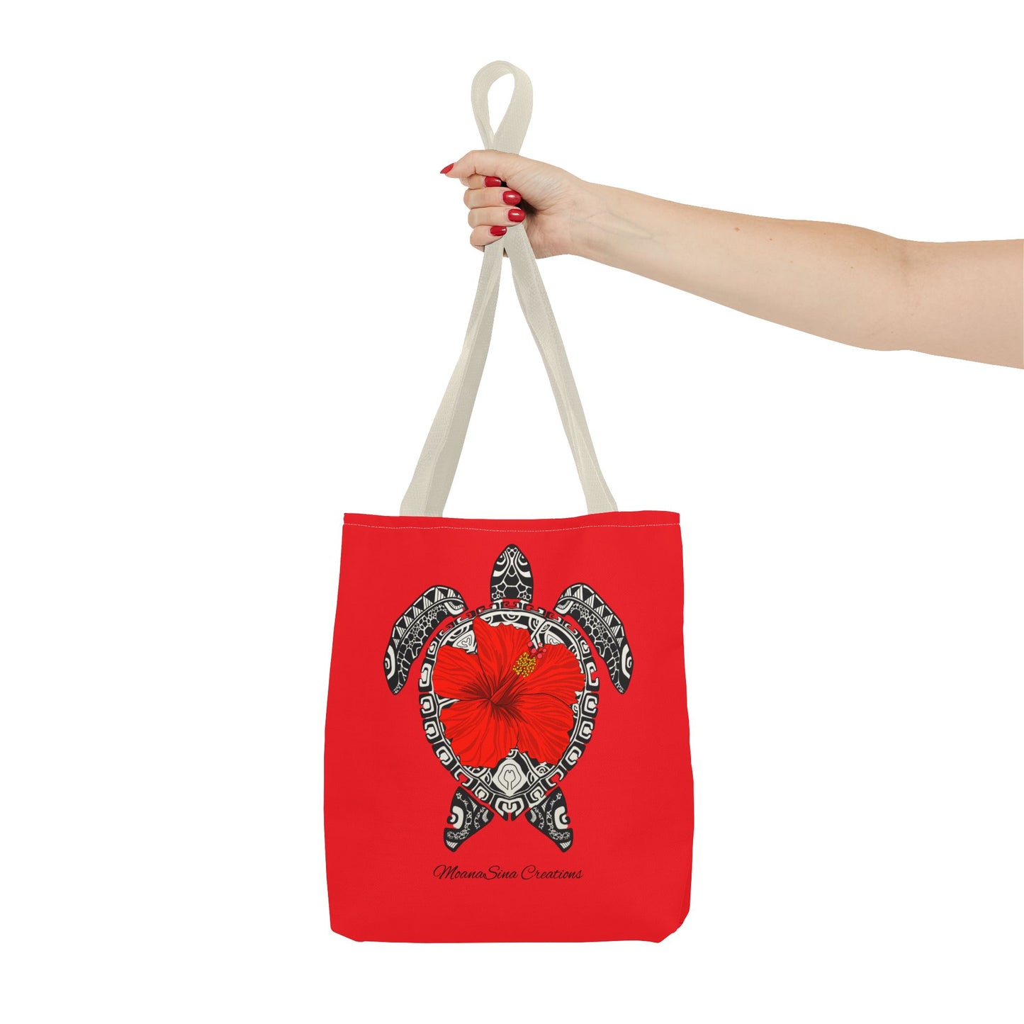 Sea Turtle (Lauemi/Honu) Polynesian Motif Hibiscus Tote Bag - Tatau MoanaSina