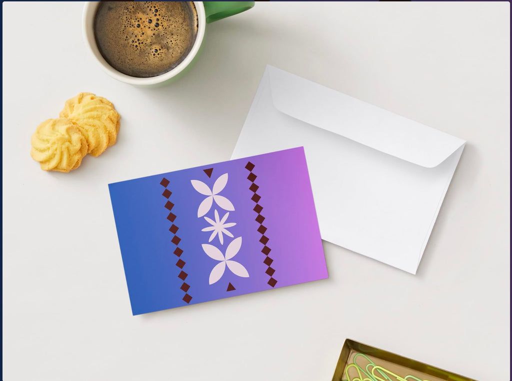 Note cards Samoan designs Purple (Siapo/Tapa) Single-sided set of 5