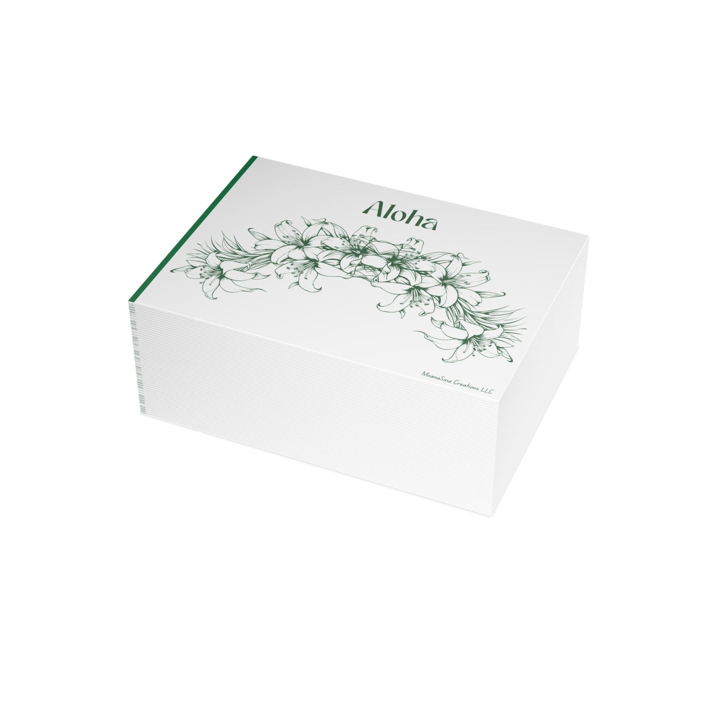Aloha Floral Notecards – Two-sided Premium Hawaiian Greeting Cards - Green and White I set of 10