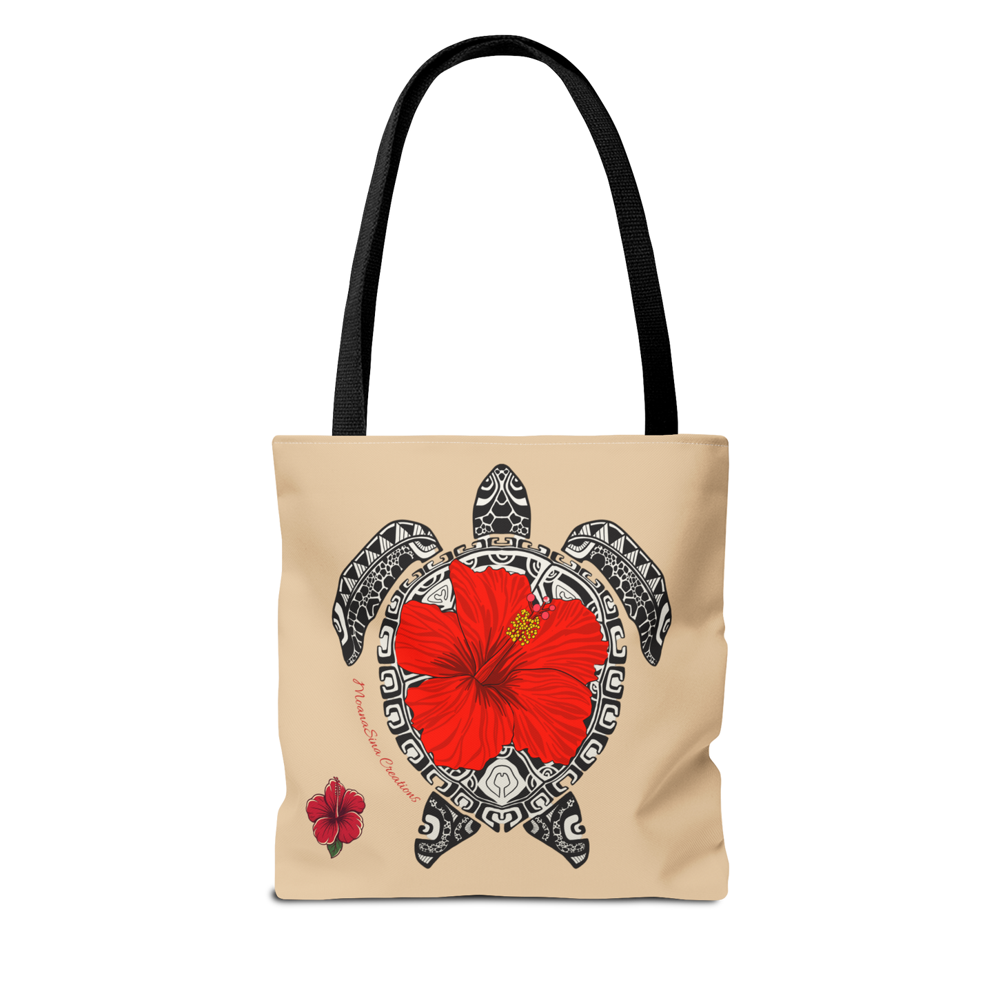 Sea Turtle (Lauemi/Honu) Polynesian Motif Hibiscus Tote Bag - Tatau MoanaSina