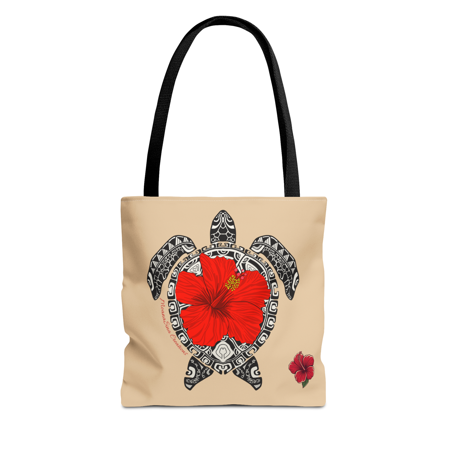 Sea Turtle (Lauemi/Honu) Polynesian Motif Hibiscus Tote Bag - Tatau MoanaSina