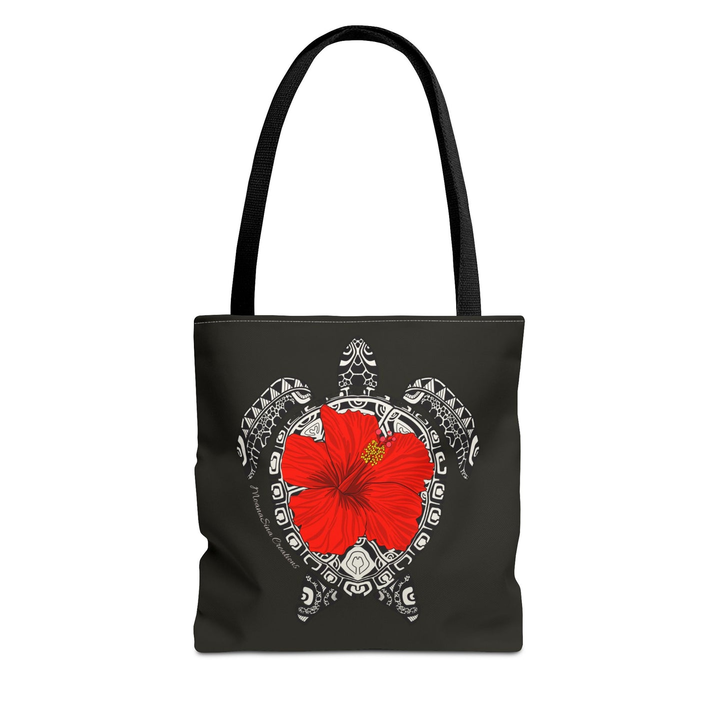 Sea Turtle (Lauemi/Honu) Polynesian Motif Hibiscus Tote Bag - Tatau MoanaSina