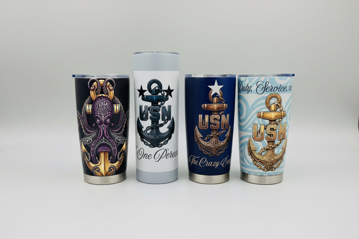 MoanaSina Chief Collection 20 oz Tumblers | U.S. Navy Chief, Senior Chief & Master Chief Inspired Stainless Steel Tumblers