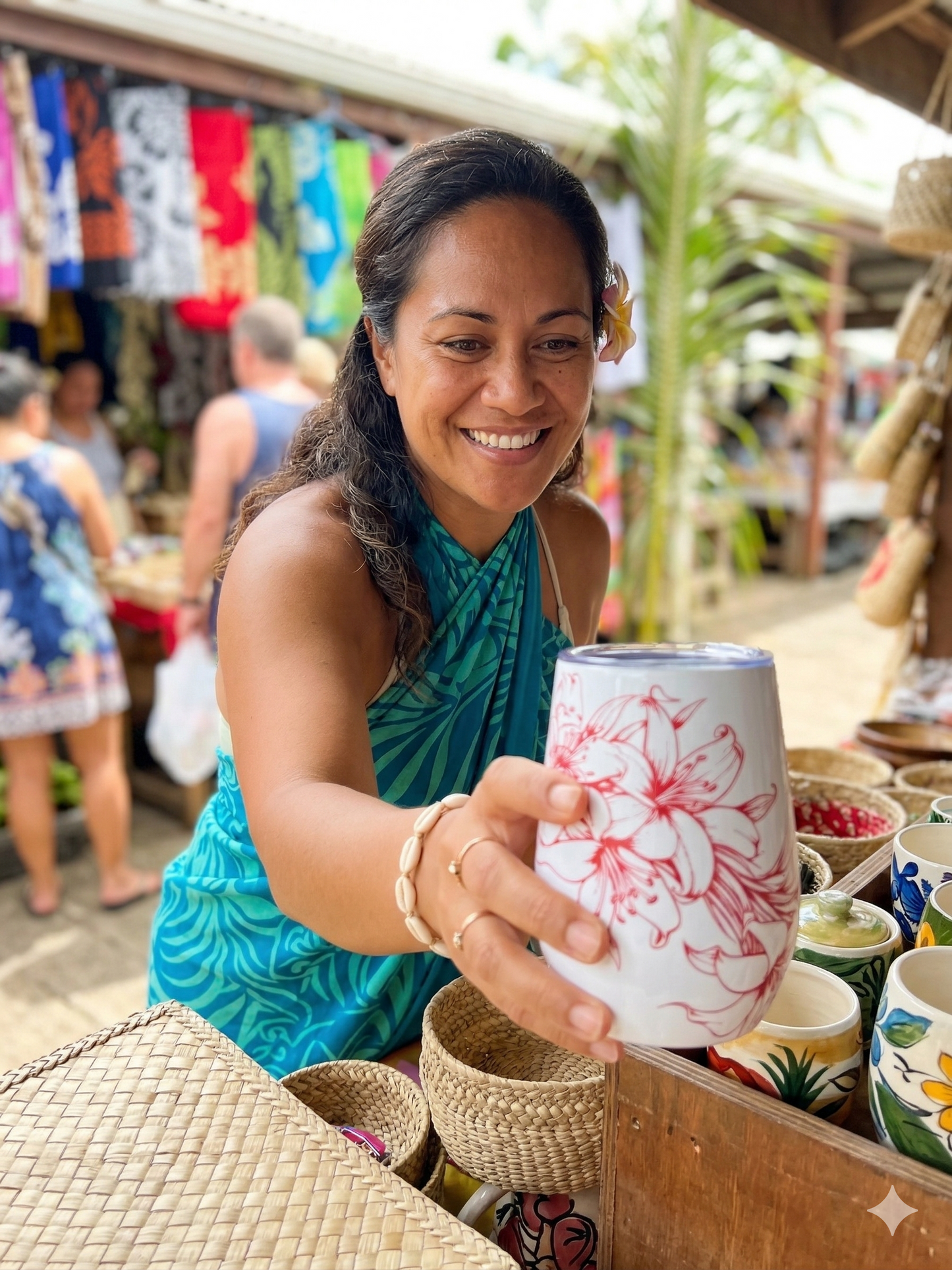 Beauty of Polynesian Tumbler (12-oz) and Set of 10 Plumeria Two-sided design notecards with Envelopes