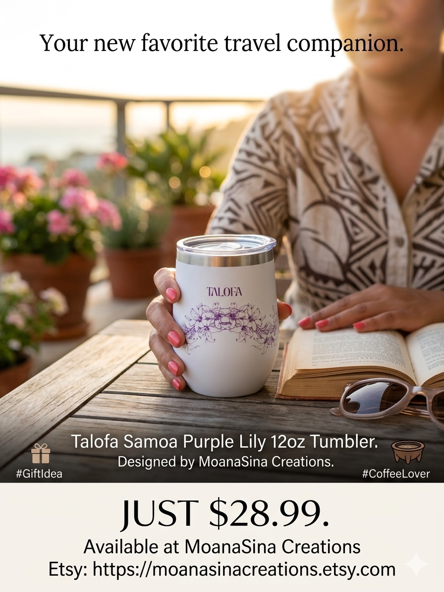 Talofa Tumbler – Purple Lily | 12oz Insulated Heritage Drinkware | Sina Polynesian Collection