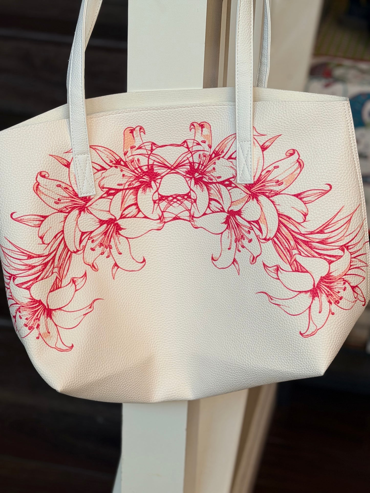 Polynesian Floral Lily Tote Bag – Premium PU Leather Shoulder Bag | Large Capacity Everyday Luxury Tote | MoanaSina Creations