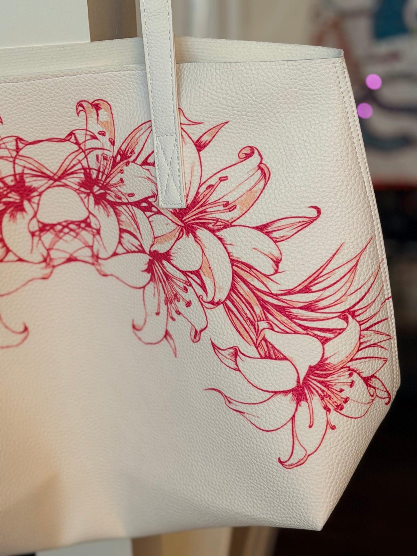 Polynesian Floral Lily Tote Bag – Premium PU Leather Shoulder Bag | Large Capacity Everyday Luxury Tote | MoanaSina Creations