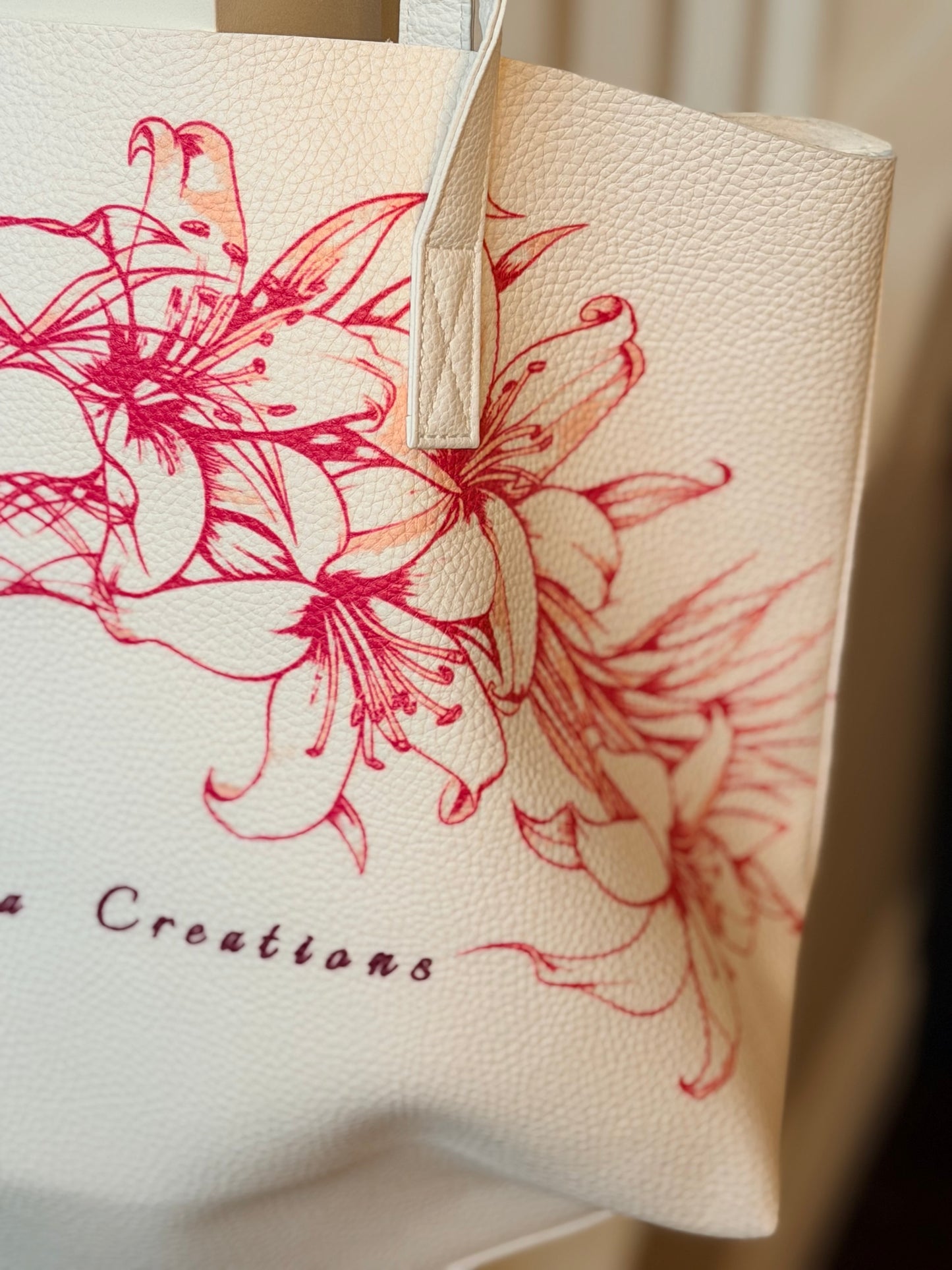 Polynesian Floral Lily Tote Bag – Premium PU Leather Shoulder Bag | Large Capacity Everyday Luxury Tote | MoanaSina Creations