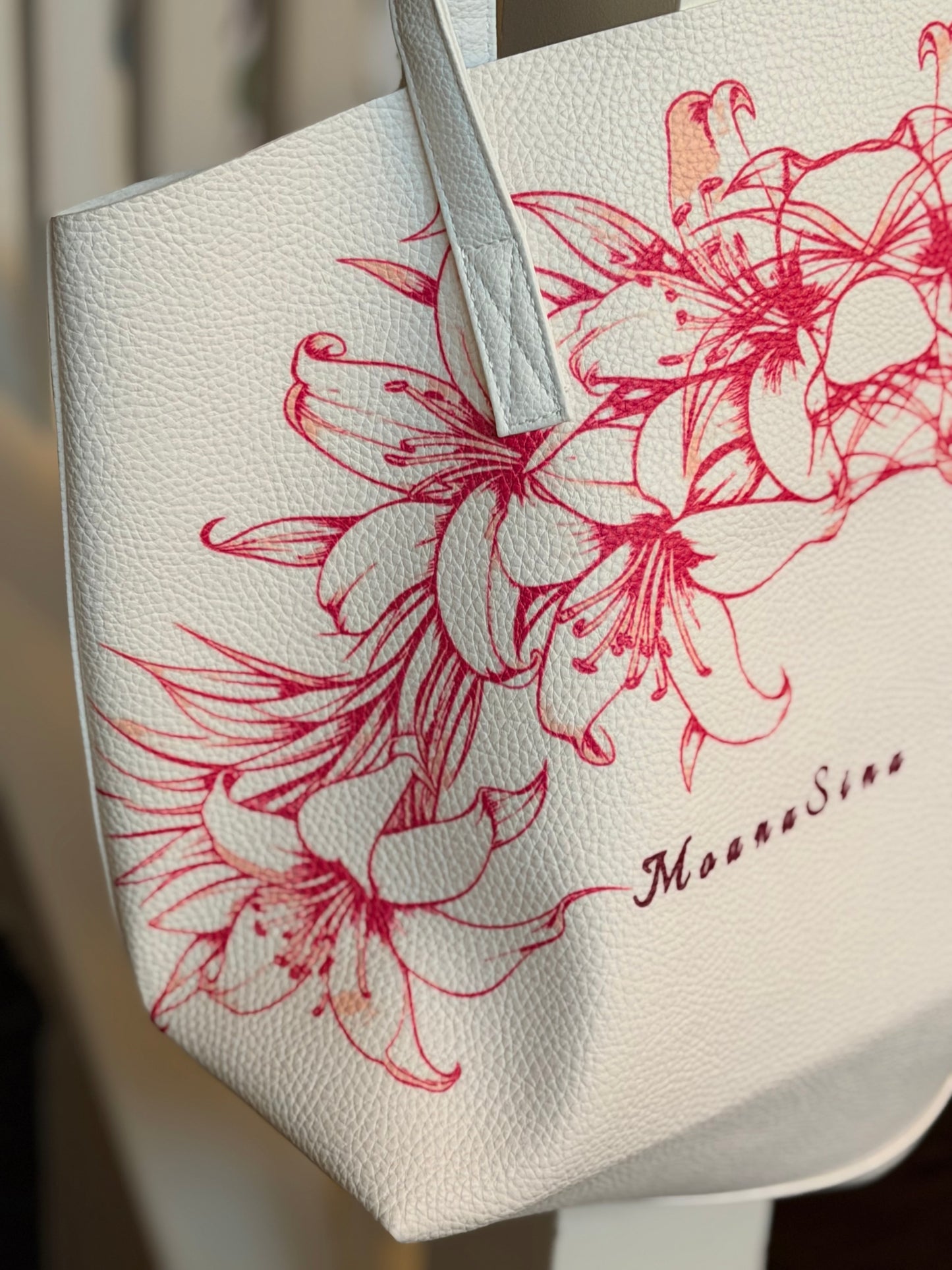 Polynesian Floral Lily Tote Bag – Premium PU Leather Shoulder Bag | Large Capacity Everyday Luxury Tote | MoanaSina Creations
