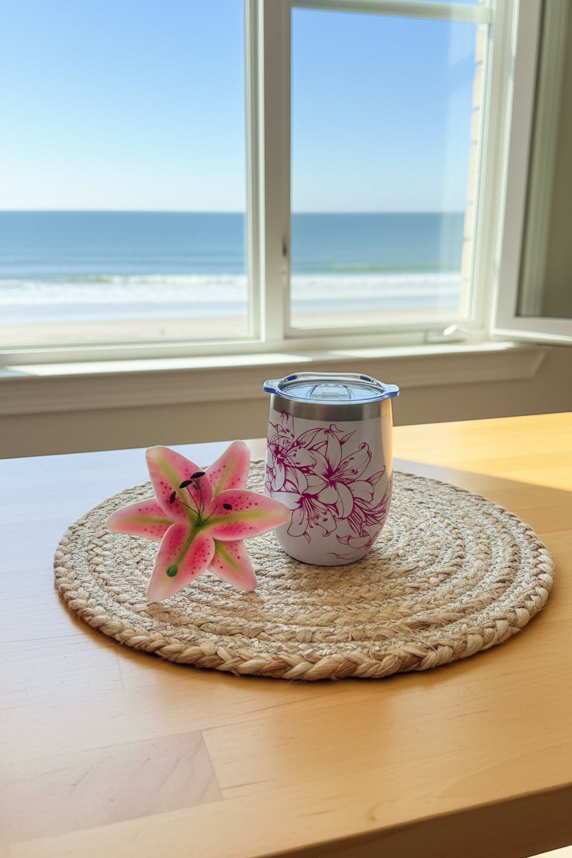 Aloha Gift Set – Hawaiian Floral Greeting Cards (Set of 5) + Matching Tumbler | Tropical Stationery Bundle | MoanaSina Creations
