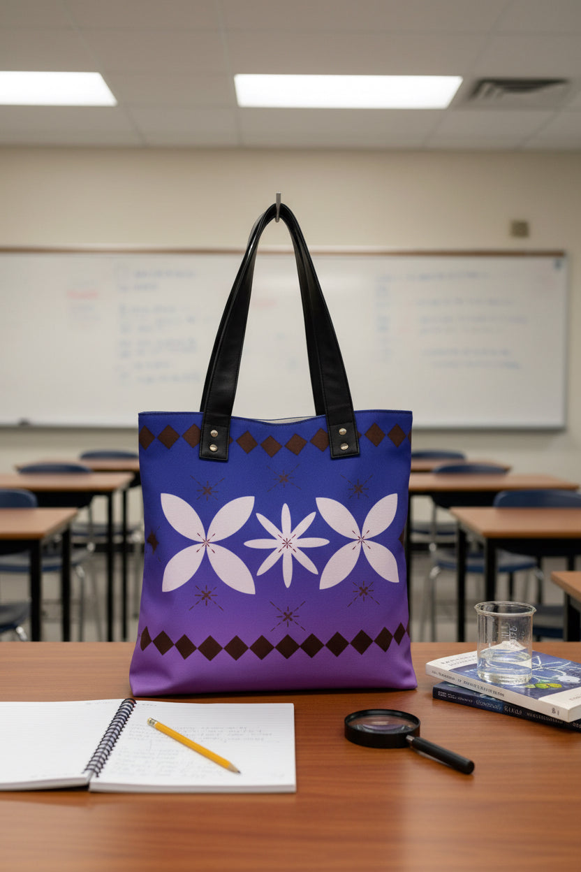 Sina Heritage Tote Bag | Polynesian Siapo-Inspired Purple Canvas Tote with Faux Leather Straps | Original MoanaSina Creations Design