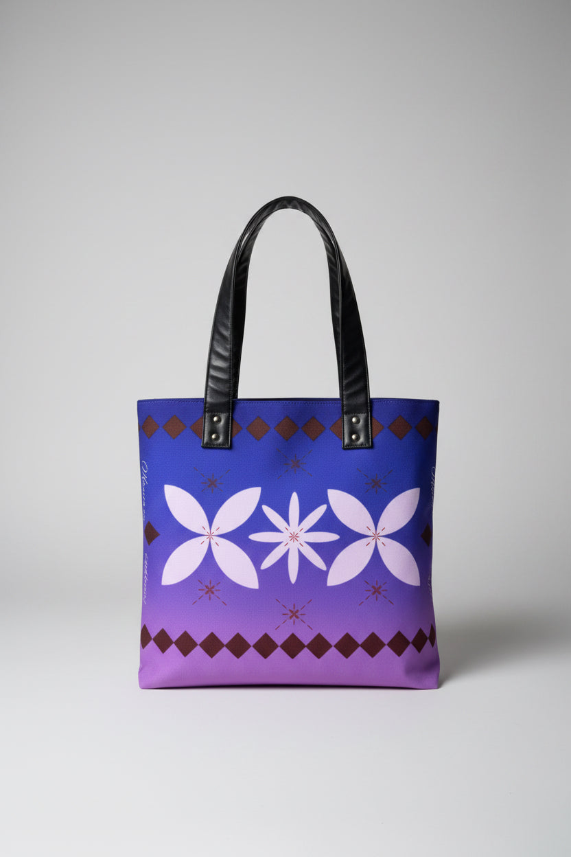 Sina Heritage Tote Bag | Polynesian Siapo-Inspired Purple Canvas Tote with Faux Leather Straps | Original MoanaSina Creations Design