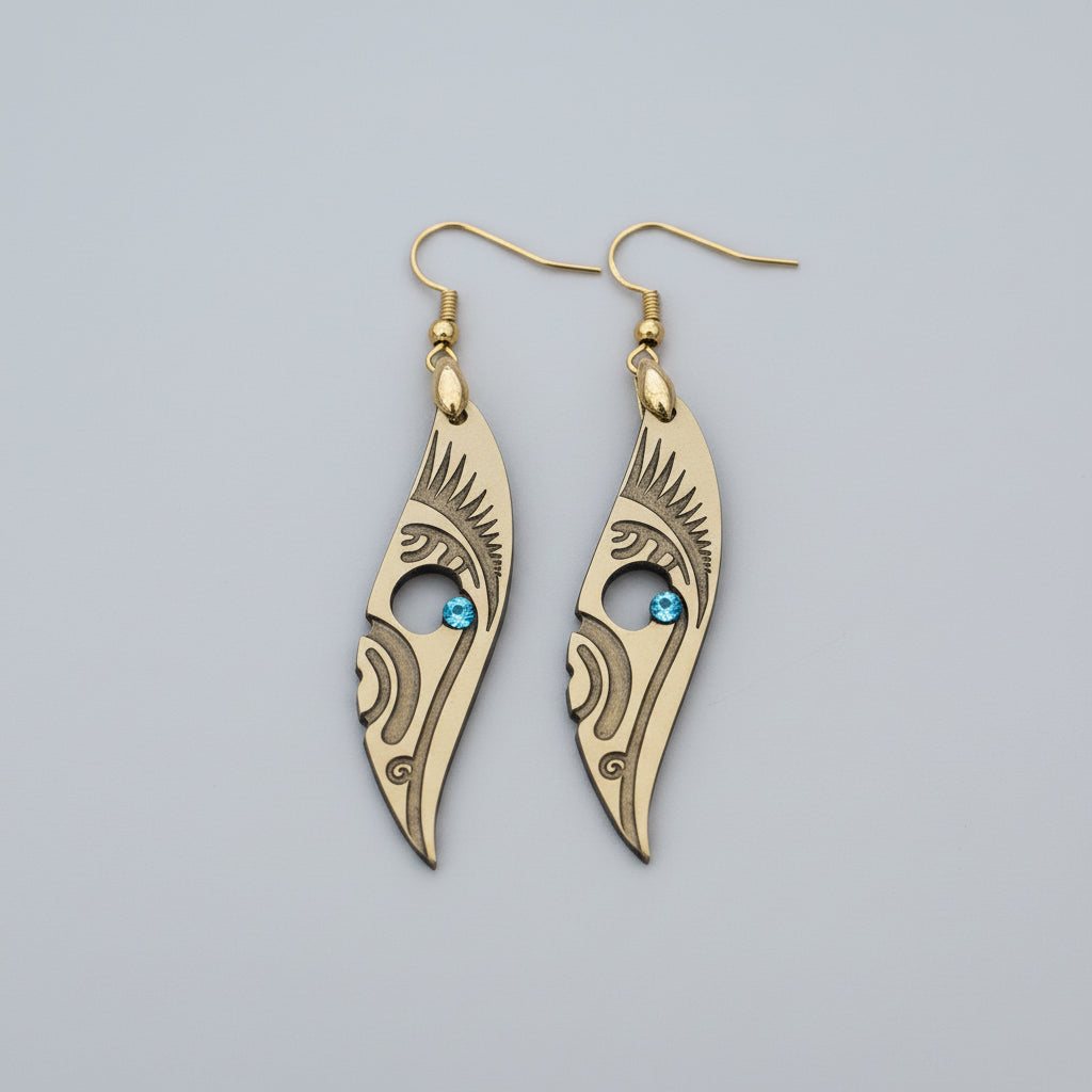 Mother of Pearl Designed Earrings with Blue rhinestone.