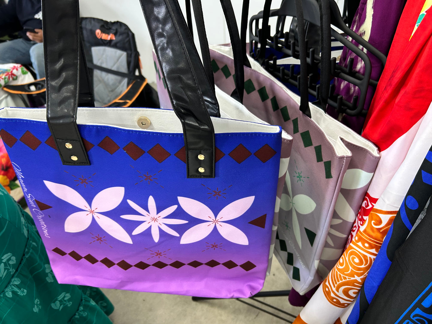 Sina Heritage Tote Bag | Polynesian Siapo-Inspired Purple Canvas Tote with Faux Leather Straps | Original MoanaSina Creations Design