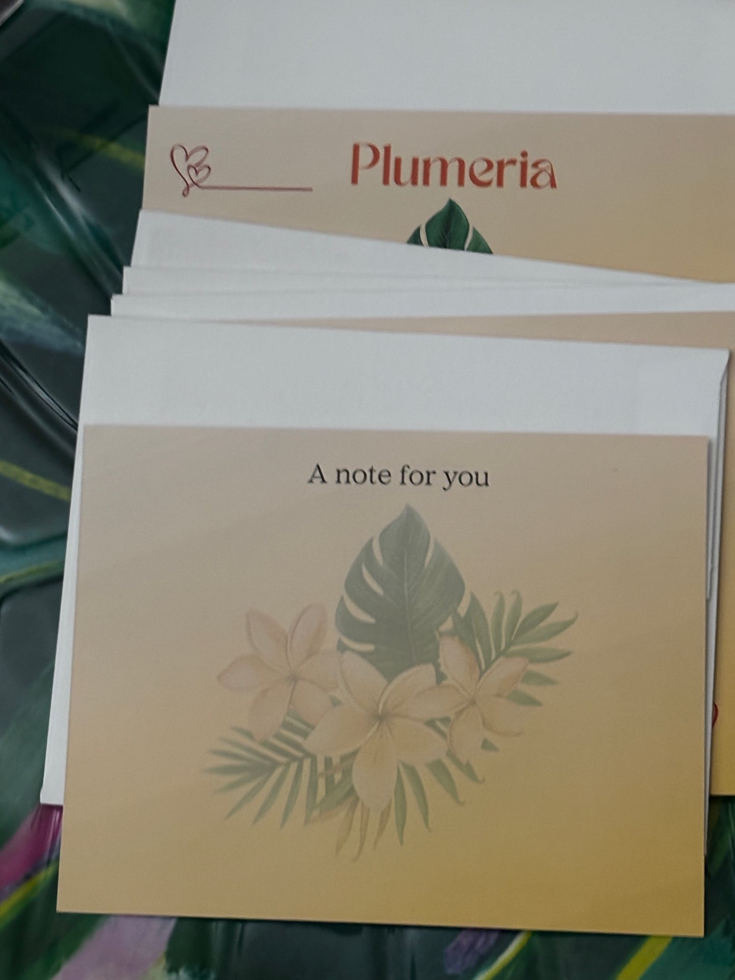 Beauty of Polynesian Tumbler (12-oz) and Set of 10 Plumeria Two-sided design notecards with Envelopes
