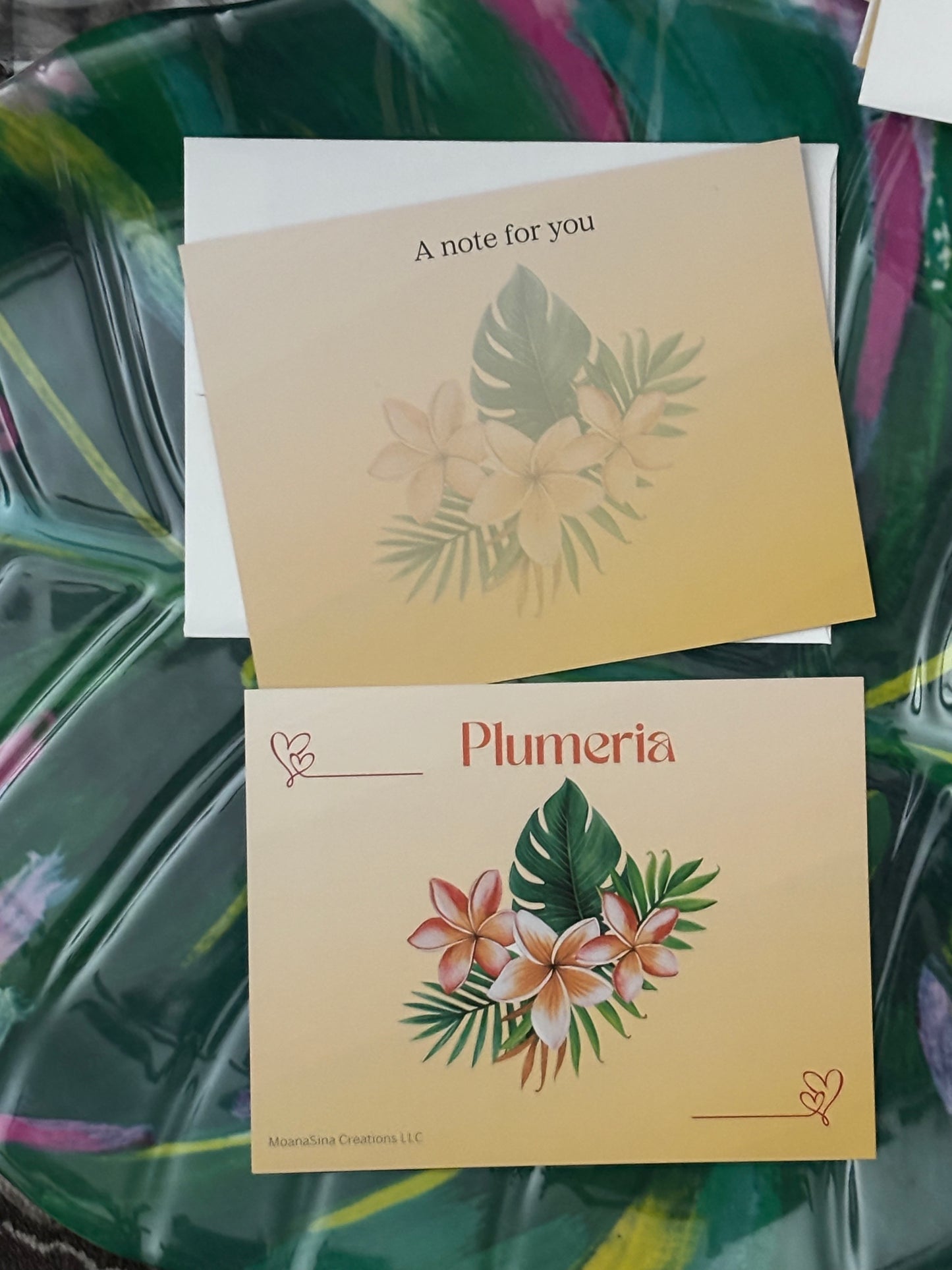 Beauty of Polynesian Tumbler (12-oz) and Set of 10 Plumeria Two-sided design notecards with Envelopes