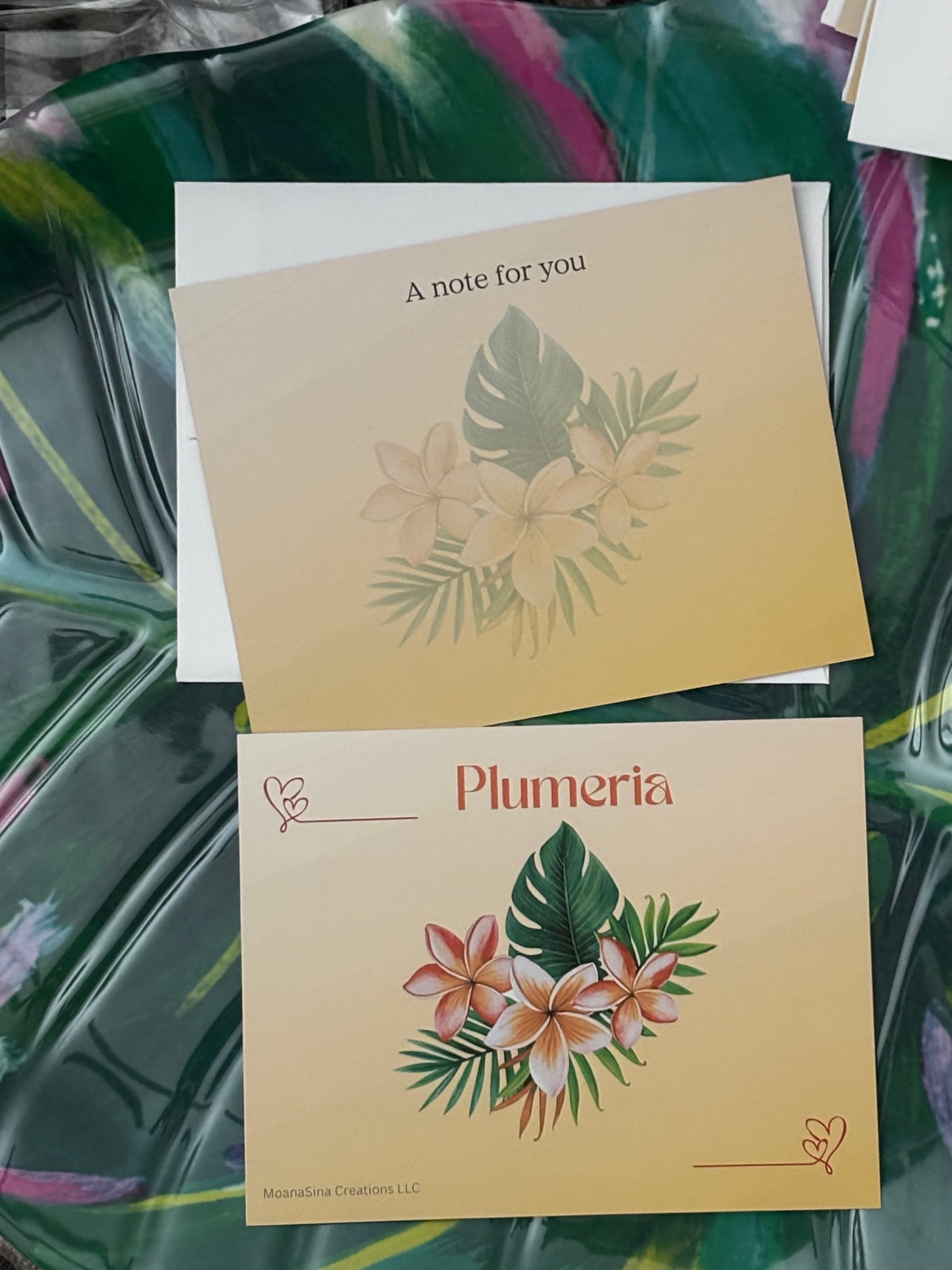 Beauty of Polynesian Tumbler (12-oz) and Set of 10 Plumeria Two-sided design notecards with Envelopes