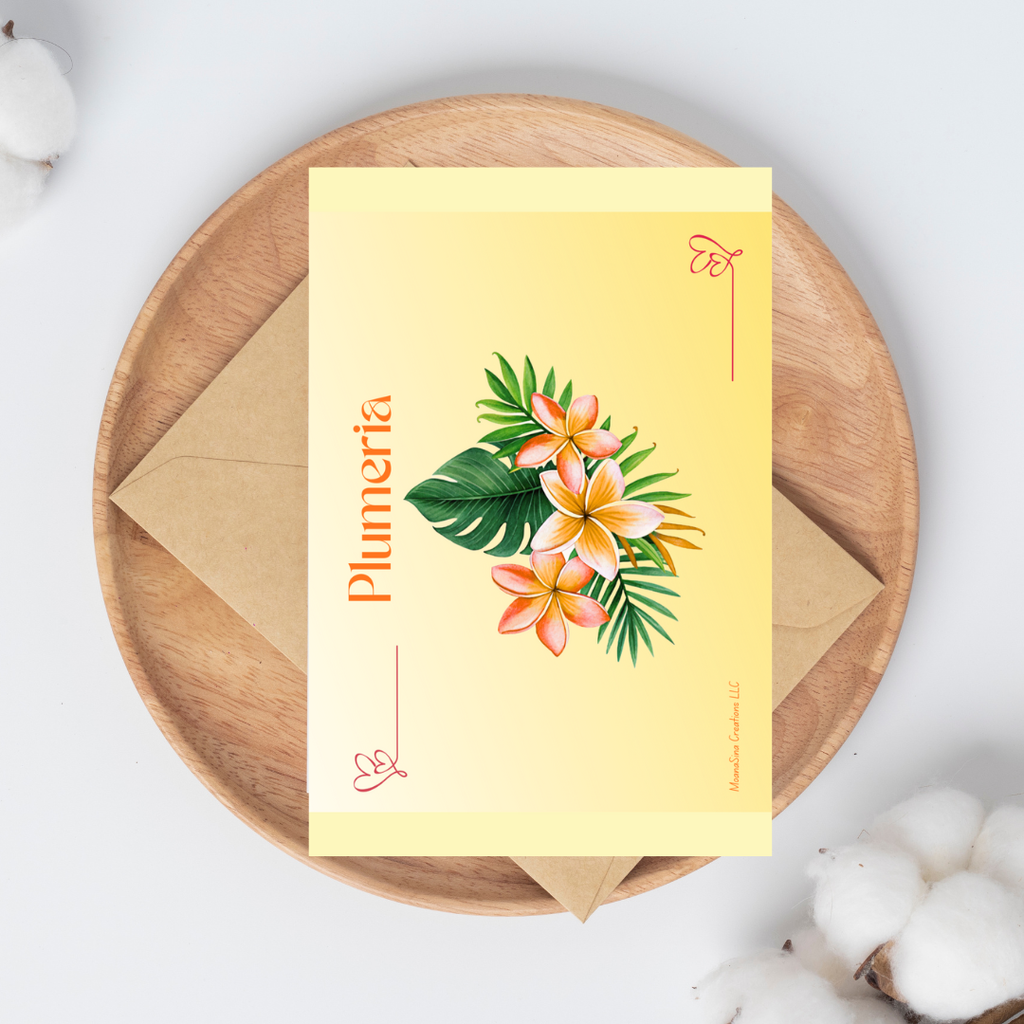 Plumeria Notecards - Yellow Pacific Island Design (Sets of 5 or 10)