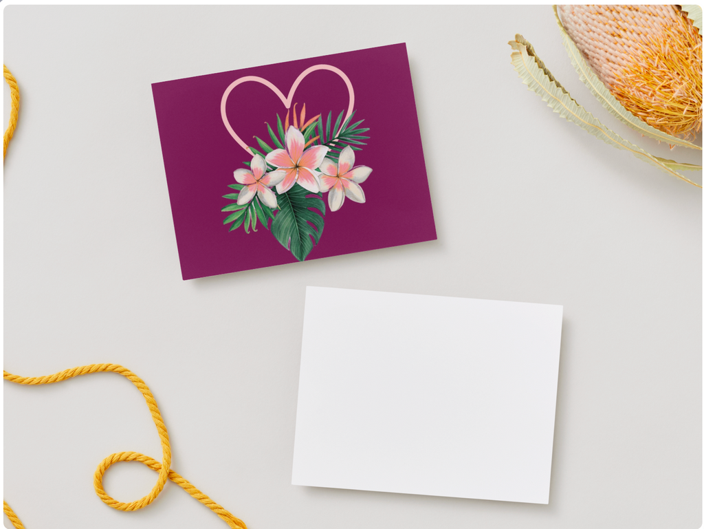 Heart with Plumeria/Pua Note Cards single-sided (set of 5 or 10)